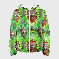 Волки из зеленого паттерна – Женская куртка 3D с принтом купить со скидкой в -10%