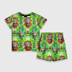 Волки из зеленого паттерна – Детский костюм с шортами 3D с принтом купить