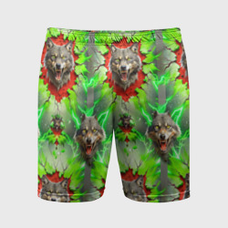 Волки из зеленого паттерна – Мужские шорты спортивные с принтом купить