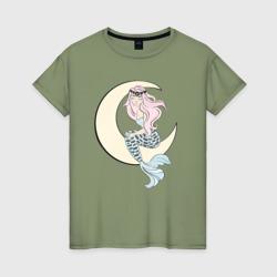 Русалочка на луне – Женская футболка хлопок с принтом купить со скидкой в -20%
