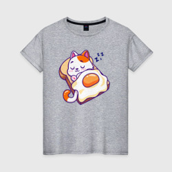 Котик и яичница – Женская футболка хлопок с принтом купить со скидкой в -20%