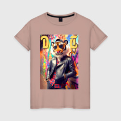 Dude tiger - ai art fantasy – Женская футболка хлопок с принтом купить со скидкой в -20%