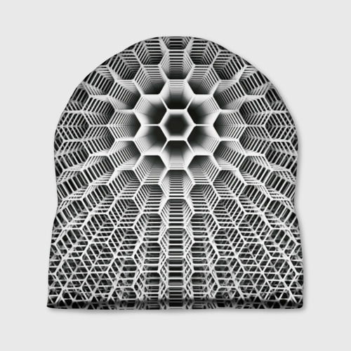 Шапка с принтом Бесконечный гексагональный каркас, вид спереди №1