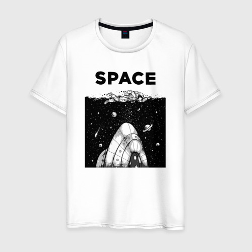 Мужская футболка из хлопка с принтом Морской космос, вид спереди №1