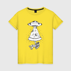 Космонавт и пицца – Женская футболка хлопок с принтом купить со скидкой в -20%