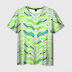 Агрессивный бело-зелёный паттерн – Мужская футболка 3D с принтом купить со скидкой в -26%