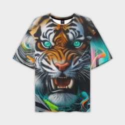 Морда свирепого тигра - нейросеть – Мужская футболка oversize 3D с принтом купить со скидкой в -50%
