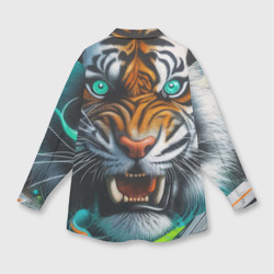 Рубашка с принтом Морда свирепого тигра - нейросеть для любого человека, вид сзади №1. Цвет основы: белый