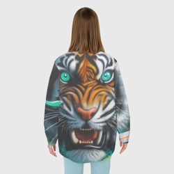 Рубашка с принтом Морда свирепого тигра - нейросеть для любого человека, вид сзади №2. Цвет основы: белый