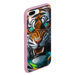 Чехол с принтом Морда свирепого тигра - нейросеть для любого человека, вид спереди №3. Цвет основы: розовый