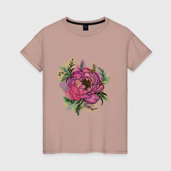 Стильный цветок пион – Женская футболка хлопок с принтом купить со скидкой в -20%