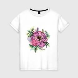 Стильный цветок пион – Женская футболка хлопок с принтом купить со скидкой в -20%