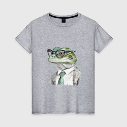 Ящерица в очках – Женская футболка хлопок с принтом купить со скидкой в -20%