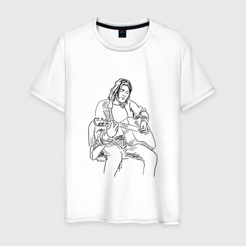 Мужская футболка из хлопка с принтом Курт Кобейн Нирвана с гитарой, вид спереди №1
