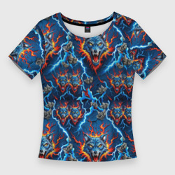 Волки и огонь паттерн – Женская футболка 3D Slim с принтом купить