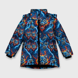 Волки и огонь паттерн – Зимняя куртка для девочек 3D с принтом купить