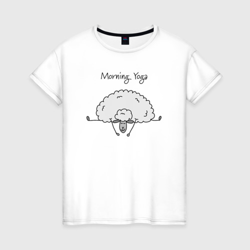 Женская футболка из хлопка с принтом Sheep yoga, вид спереди №1