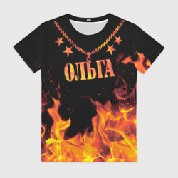 Женская футболка 3D Ольга - имя в огне