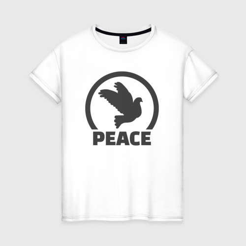 Женская футболка из хлопка с принтом Peace bird, вид спереди №1