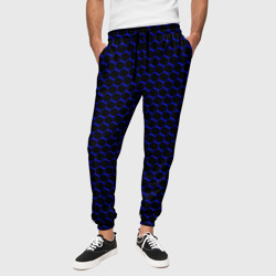 Чёрно-синий паттерн соты – Мужские брюки 3D с принтом купить