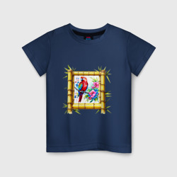 Попугай в рамке из бамбука – Детская футболка хлопок с принтом купить со скидкой в -20%