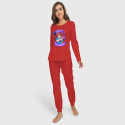 Пижама с принтом Кэтнэп и Фласка для женщины, вид на модели спереди №2. Цвет основы: красный