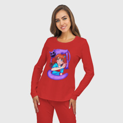 Пижама с принтом Кэтнэп и Фласка для женщины, вид на модели спереди №3. Цвет основы: красный