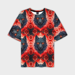 Волки на красном фоне паттерн – Мужская футболка oversize 3D с принтом купить со скидкой в -50%