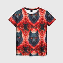 Волки на красном фоне паттерн – Женская футболка 3D с принтом купить со скидкой в -26%