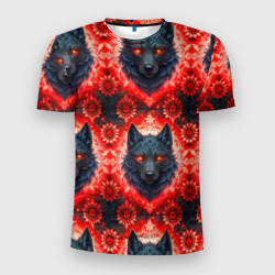 Волки на красном фоне паттерн – Мужская футболка 3D Slim с принтом купить со скидкой в -9%