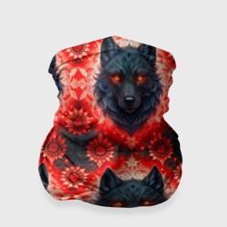 Волки на красном фоне паттерн – Бандана-труба 3D с принтом купить