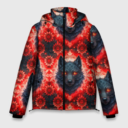 Волки на красном фоне паттерн – Мужская зимняя куртка 3D с принтом купить