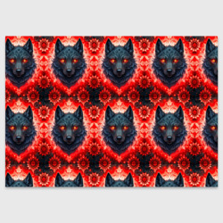 Волки на красном фоне паттерн – Поздравительная открытка с принтом купить