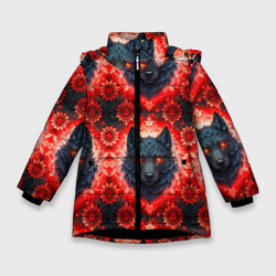 Волки на красном фоне паттерн – Зимняя куртка для девочек 3D с принтом купить