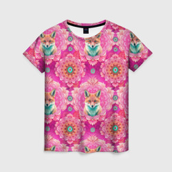 Лисица и паттерн – Женская футболка 3D с принтом купить со скидкой в -26%
