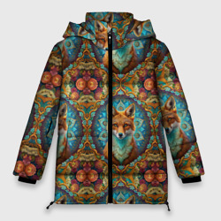 Лисицы и объемные узоры – Женская зимняя куртка Oversize с принтом купить