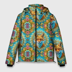 Лисицы узоры из цветов – Мужская зимняя куртка 3D с принтом купить