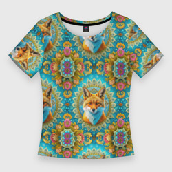 Лисицы узоры из цветов – Женская футболка 3D Slim с принтом купить
