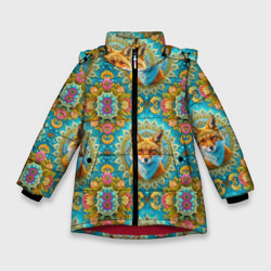 Лисицы узоры из цветов – Зимняя куртка для девочек 3D с принтом купить