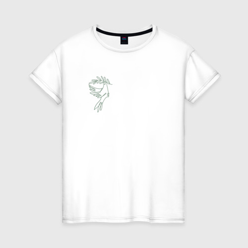Женская футболка из хлопка с принтом Голубь монолиния, вид спереди №1