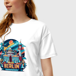 Футболка с принтом Город Берлин для женщины, вид на модели спереди №2. Цвет основы: белый