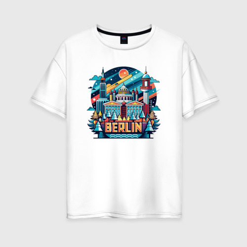 Женская футболка оверсайз из хлопка с принтом Город Берлин, вид спереди №1