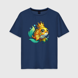 Золотая рыбка в короне – Женская футболка хлопок Oversize с принтом купить со скидкой в -16%
