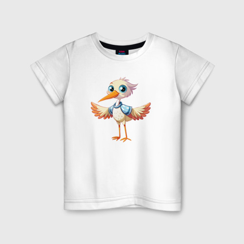 Детская футболка из хлопка с принтом Маленький аистёнок, вид спереди №1