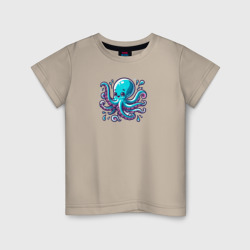 Мультяшный голубой осьминог с брызгами – Детская футболка хлопок с принтом купить со скидкой в -20%