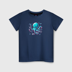 Мультяшный голубой осьминог с брызгами – Детская футболка хлопок с принтом купить со скидкой в -20%