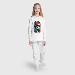 Пижама с принтом Grunge redhead girl skull для ребенка, вид на модели спереди №3. Цвет основы: белый