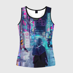 Женская майка 3D Дождливый неоновый вечер в Японии