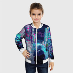 Детский бомбер 3D Дождливый неоновый вечер в Японии - фото 2