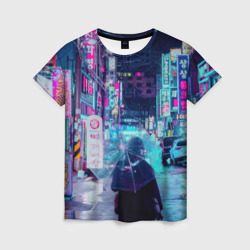 Дождливый неоновый вечер в Японии – Женская футболка 3D с принтом купить со скидкой в -26%